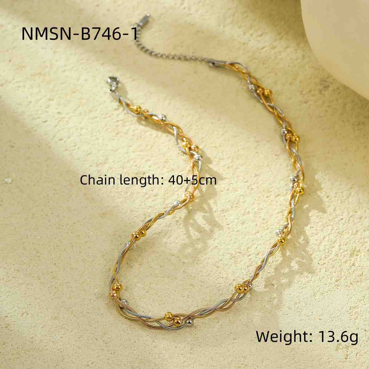 GEMCHIC Women s Fashion 3-Layer Snake Chain Round Bead Colorful Pendant Necklace Titanium Steel Cross Braid