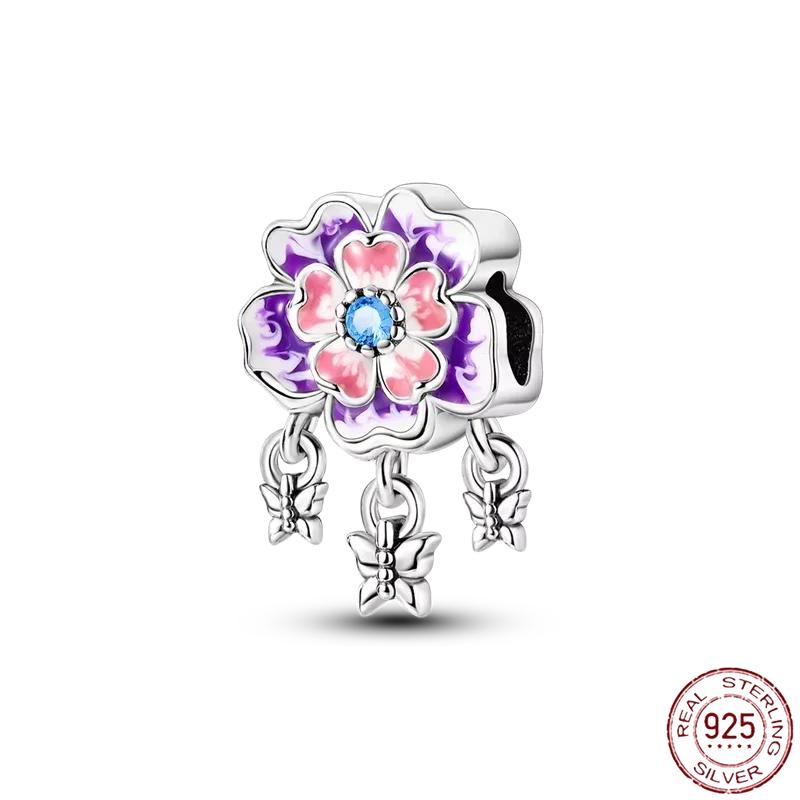 Fashion Copper Spring Colorful Butterfly Flowers Charms Beads Fit Original Bracelets Fine Diy Jewelry