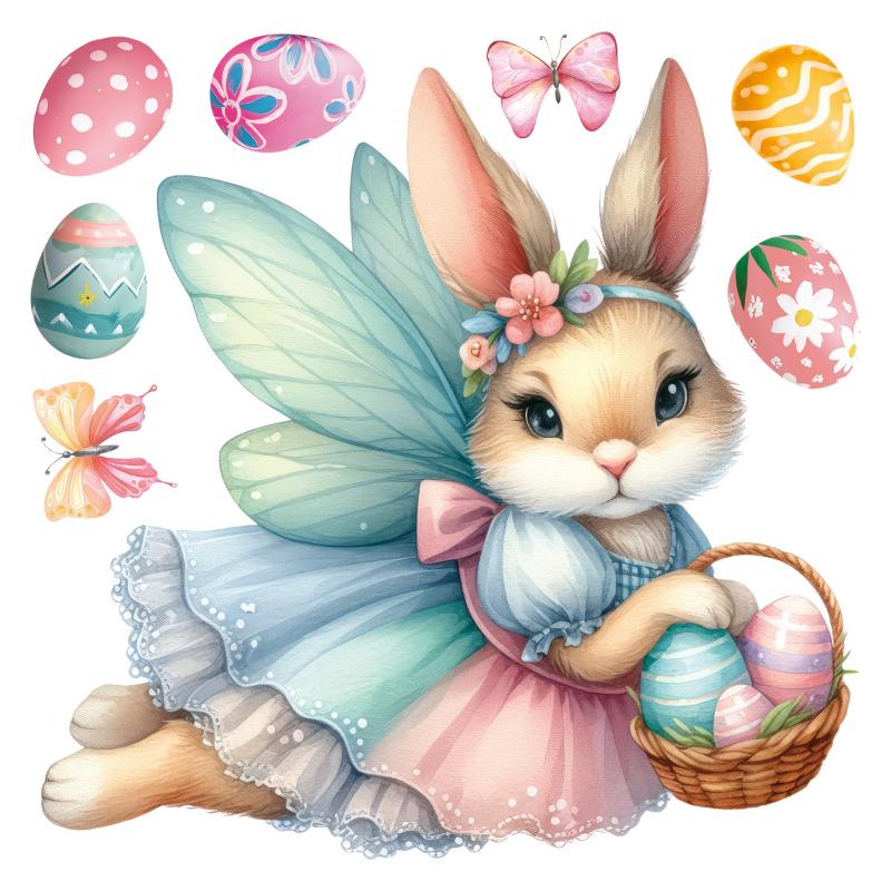 1 Sheet Cute Rabbit Egg Decals Easter Stickers Angel Rabbit Showcase Entrance Glass Electrostatic Patch Easter Party Decoration