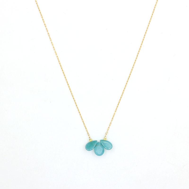 1pc Three Natural Stones Droplet Shaped Pendant Necklace for Women Stainless Steel Gilded Chain Fashion Handmade Choker