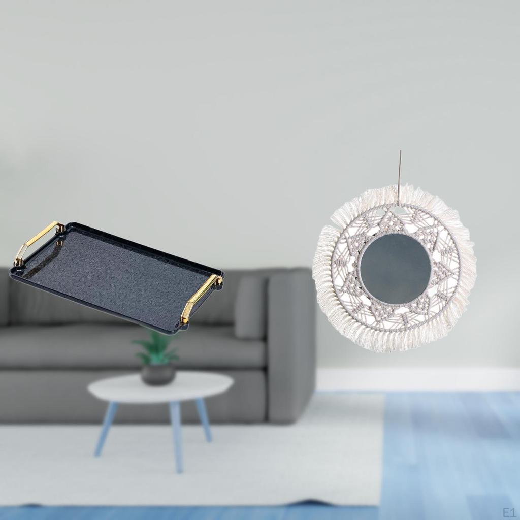 Elegant Rectangular Tray Table Organizer with Boho Mirror Decor for Serving Pastries Snacks Coffee