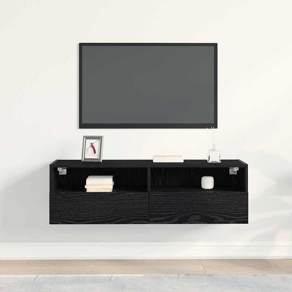 TV Wall Cabinet Black Oak Effect 100 x 30 x 30 cm