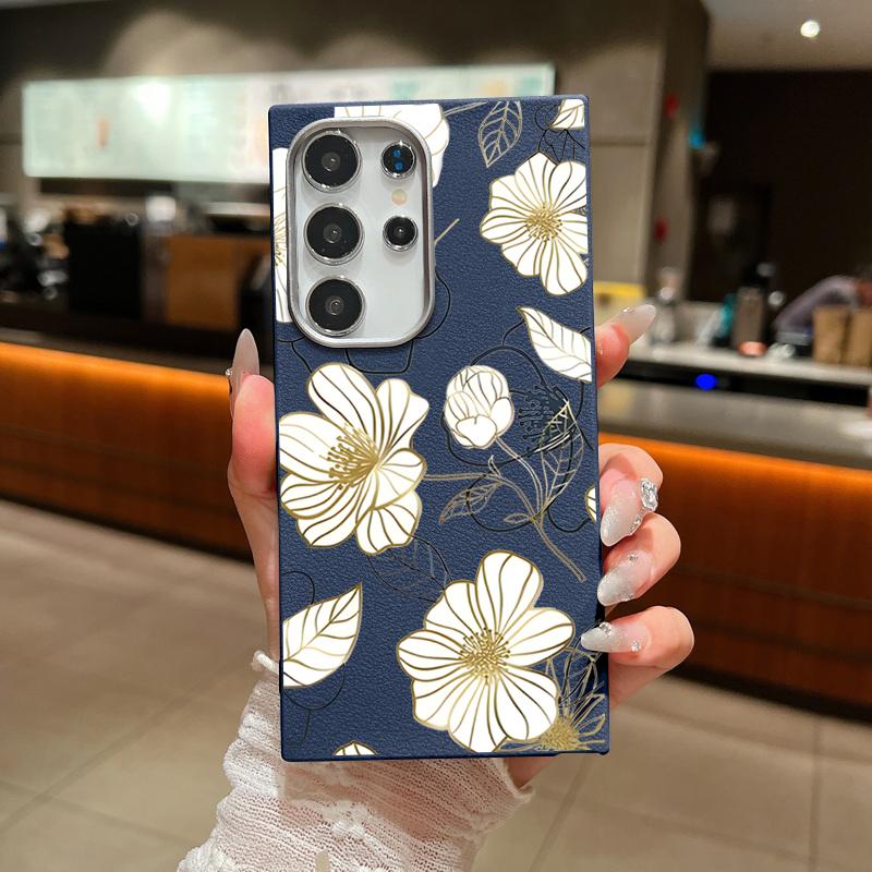 Blumendruck Matte TPU Leder Textur Handyhülle für Samsung S25 Ultra S24 FE S23 S22 S21 A56 A36 A16 A15 A55 A35 Schlanke stoßfeste weiche Rückseite