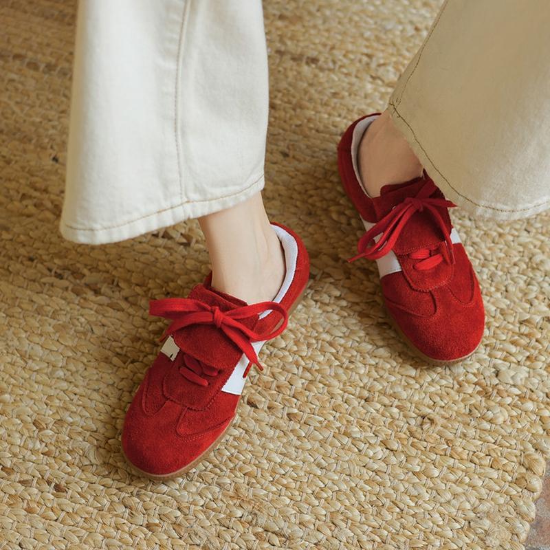 Fashion NEW Autumn Women Shoes Cow Suede Leather Shoes for Women Round Toe Thick Heel Shoes Mixed Colors Lace-up Sneakers German Trainer