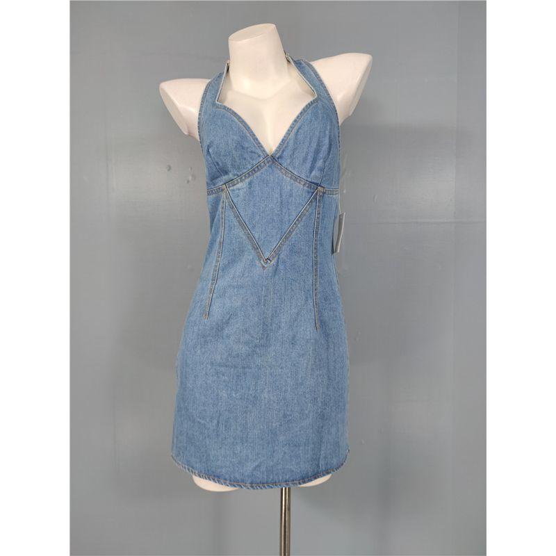 

Внешняя торговля Персонализированный Уличный Характер Деним Стирка Вода Холтер Открытая Спина Обтягивающее Талию Платье-Футляр Маленький Человек Короткое платье Cowboy blue L