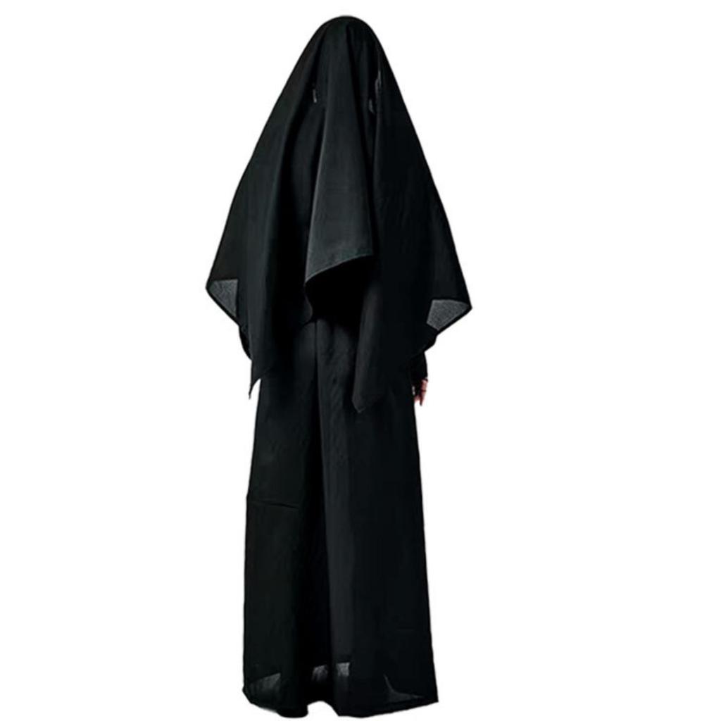 Kostým halloweenská jeptiška Cosplay 4dílná sada Kostým jeptiška + mys + pásek + náhrdelník cosplay kostým