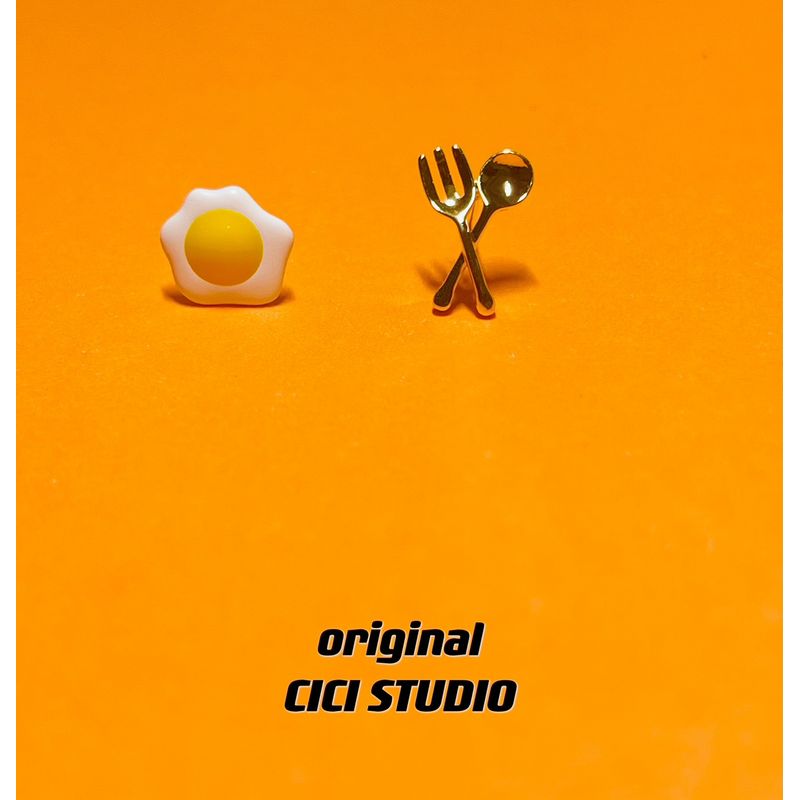 

Cici Cute Children s Fork Sterling Silver Needle Cartoon Fried egg spoon Fork a pair of S925 silver needles