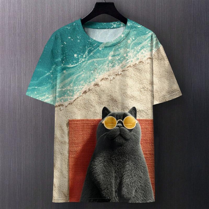 Men's T-Shirts Short Sleeve Tops Summer Clothing Graphic Shirts Men Angry Cat Streetwear O-Neck Pullovers 6XL Tee