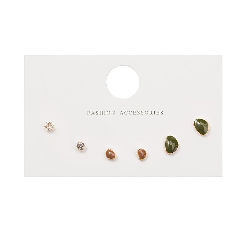 Six-Piece Set Of Dripping Oil Geometric Exquisite Diamond-Encrusted Small Stud Earrings, Dongdaemun Sweet Temperament Earrings