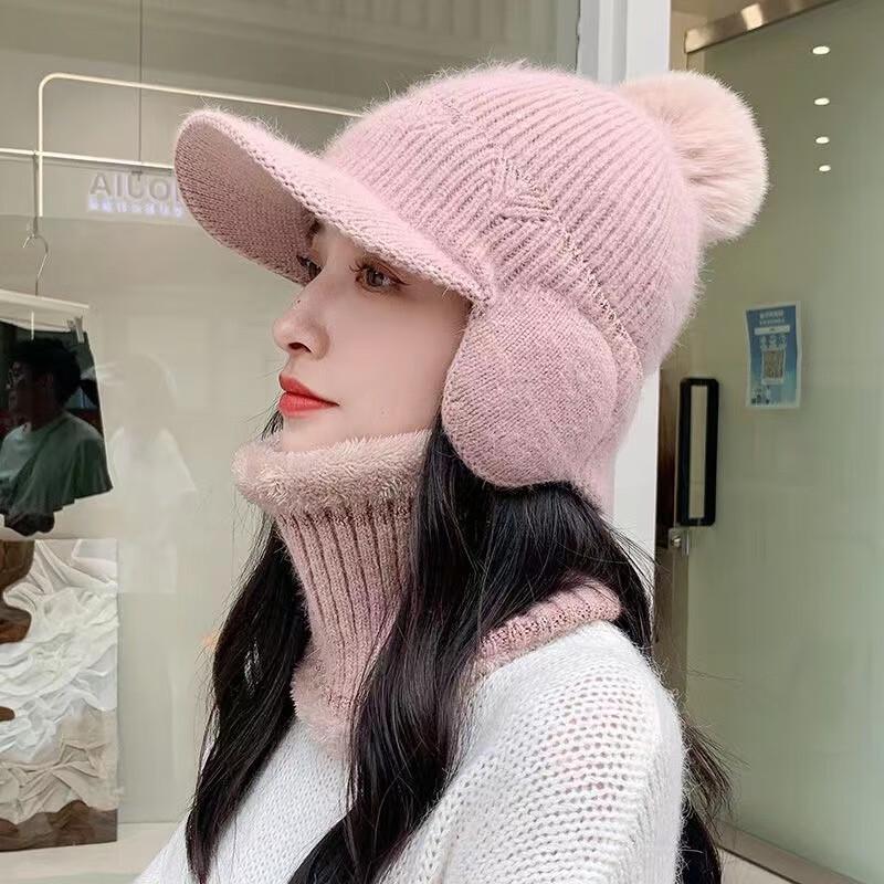 Women's Winter Knitted Plush Earflap Beanie Hat