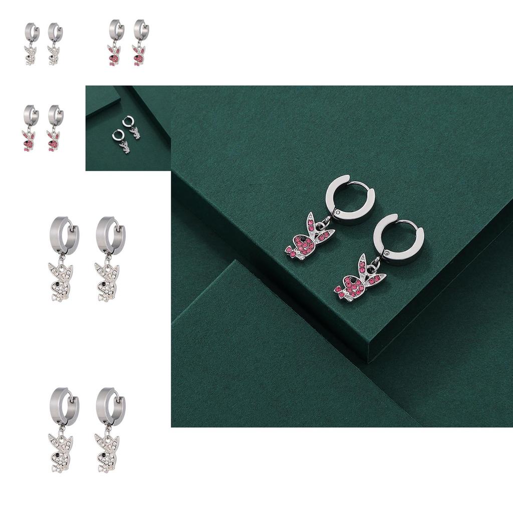Trendy Animal Shaped Zircon Alloy Bunny Earrings For Women Cute Clip-on Style