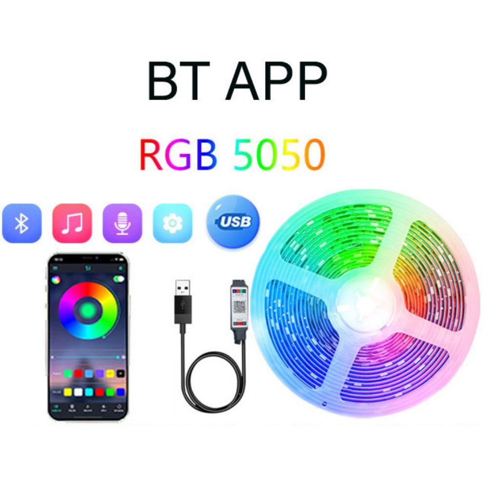 5-30m RGB LED Strip Lights 5050 Bluetooth APP Control Color Changing Light Flexible LED Lamp Tape Ribbon for Room Decoration Backlight