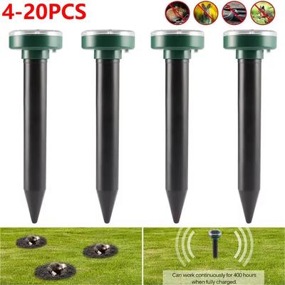 Solar Powered Ultrasonic Mole Repeller 600mAh Ultrasonic Animal Repellent Mouse Snake Rodent Chaser Deterrent for Outdoor Garden