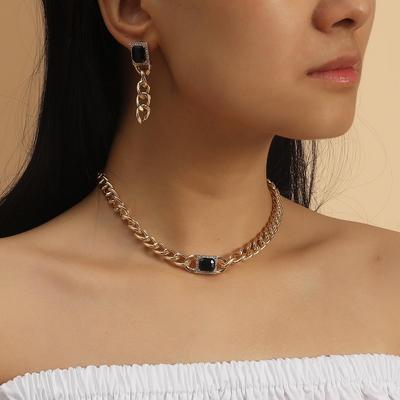 Kadın Hip-Hop Punk Metal Choker & Kalın Zincir Kolye Küpe Seti