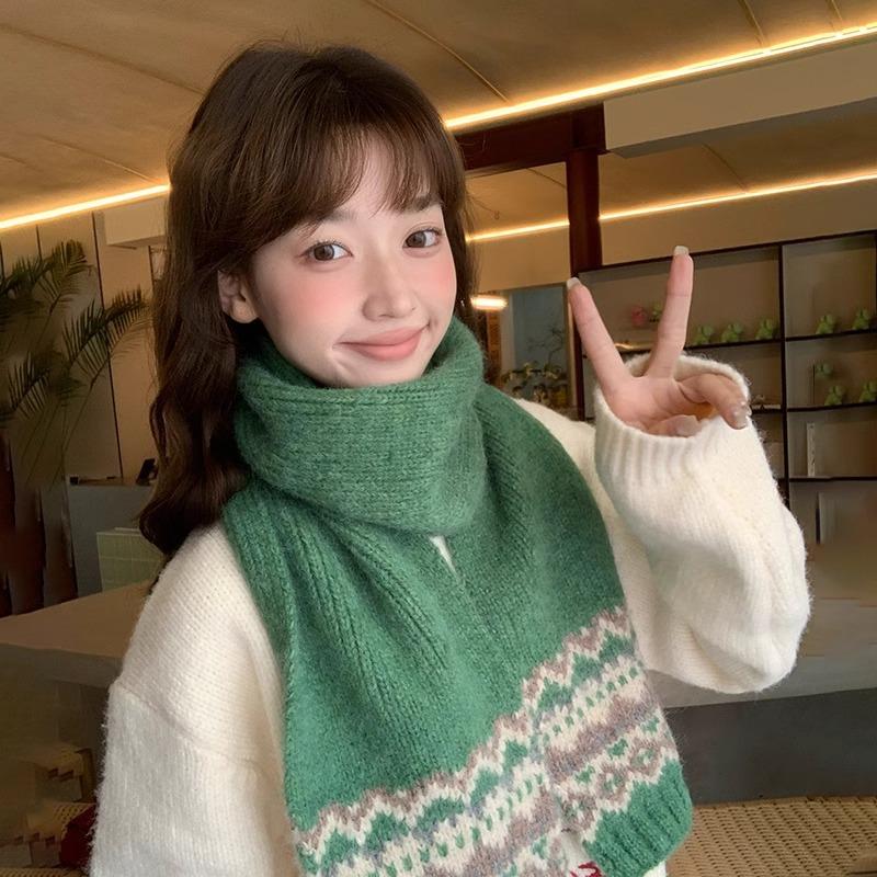 New wool red scarf women's winter atmosphere to keep warm Fair Island Christmas knitted scarf