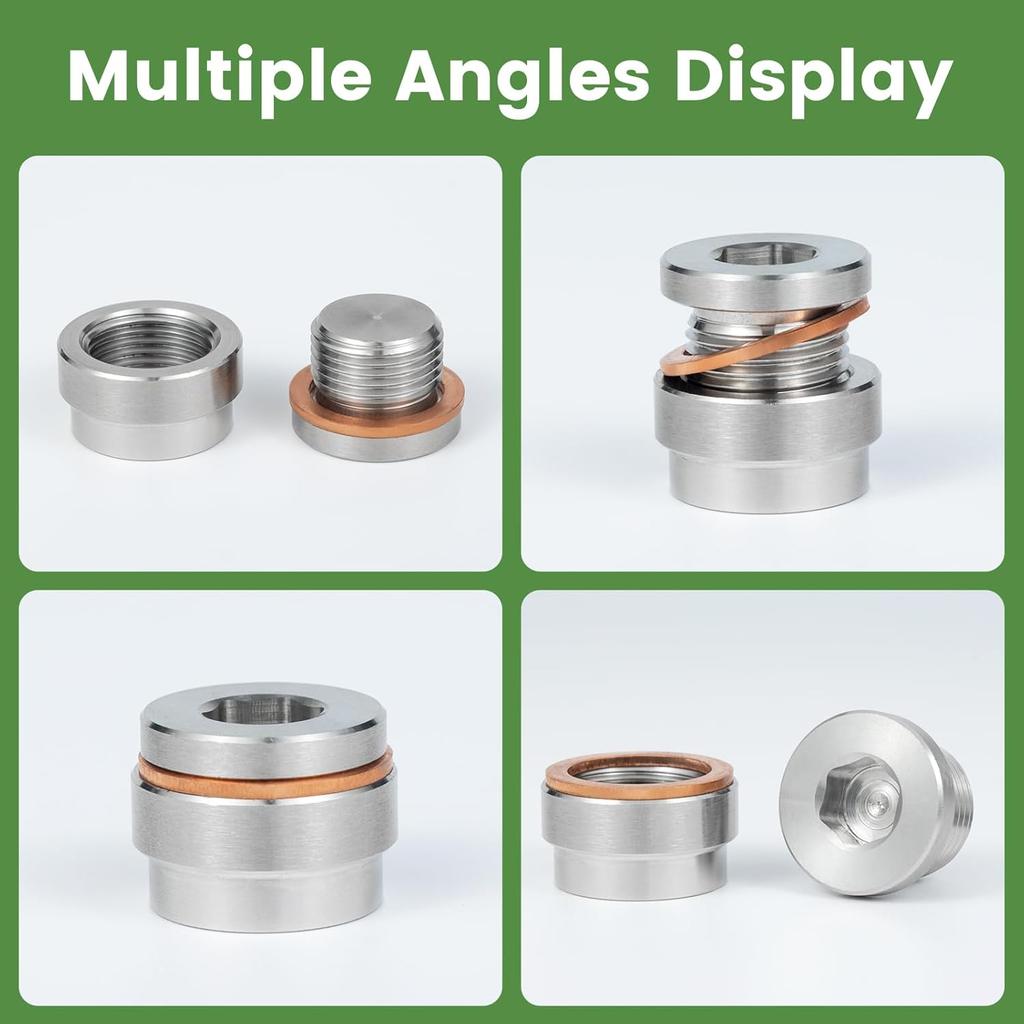 O2 Sensor Bung Weld In With Plug, 2 Set O2 Bung 304 Stainless Steel M18-1.5,Oxygen Sensor Bungs Plugs With Copper O-Ring For Automotive, Bike,