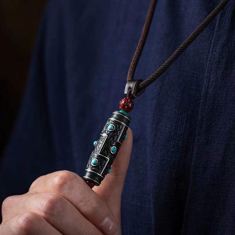 New Fashion Guochao Silver Retro Nine Eyes Dzi Increase Wealth Bead Pendant Male Necklace Pendant Female High-end Gift Jewelry Bodyguard Accessories