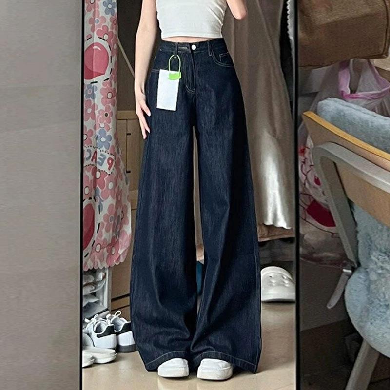 Deep Blue High Waisted Jeans Casual Wide Leg Jeans Straight Leg Jeans