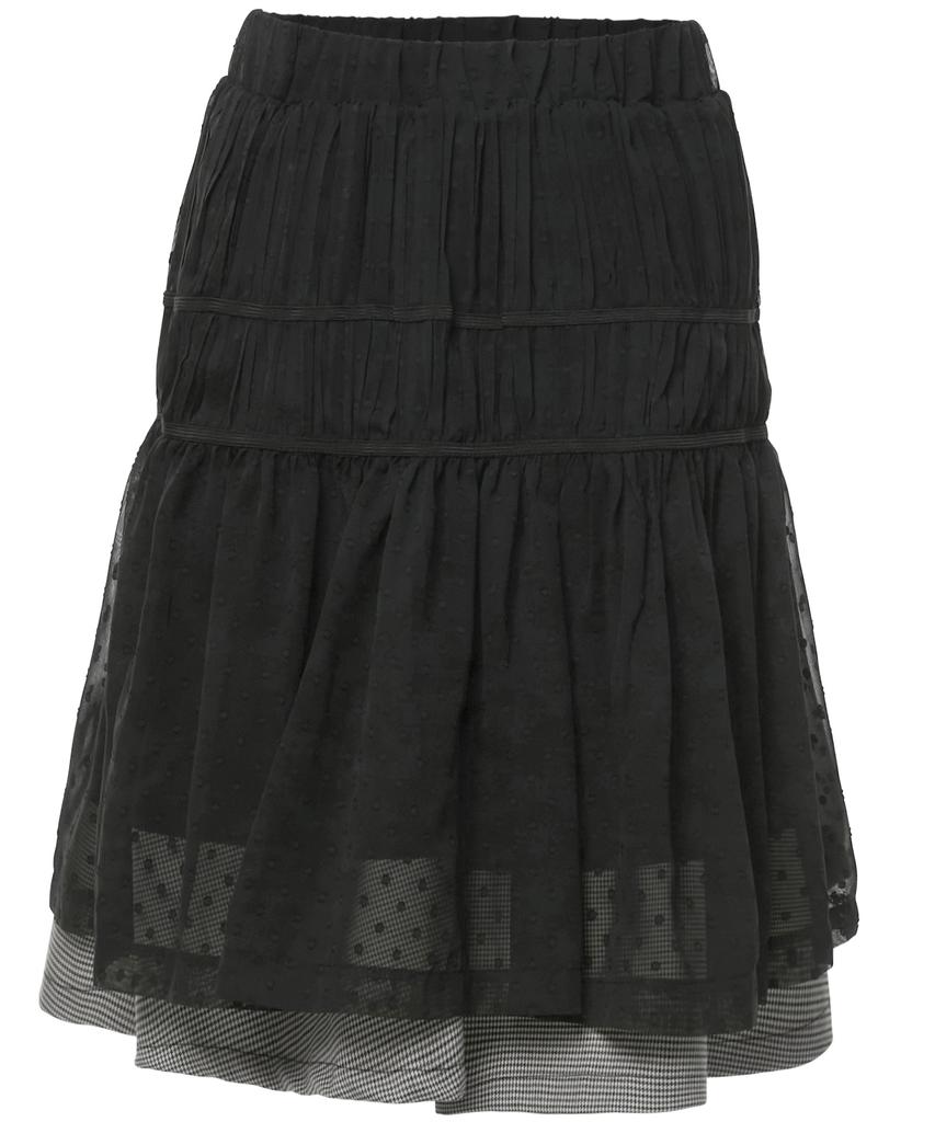 Peulleeoeob Layered Crinkle Check Skirt (Fl-269_Black)