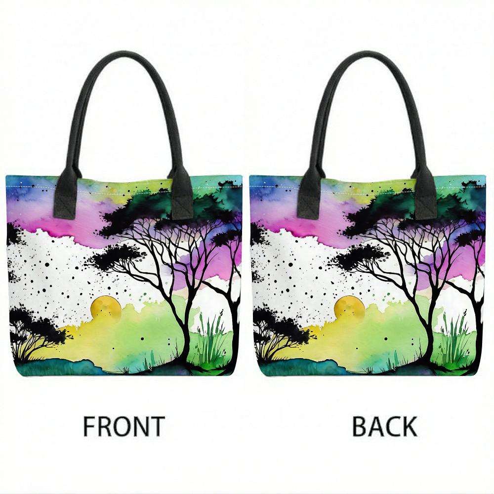  Watercolor Landscape Tote Bag Casual Large Capacity Shoulder Handbag for Daily Use