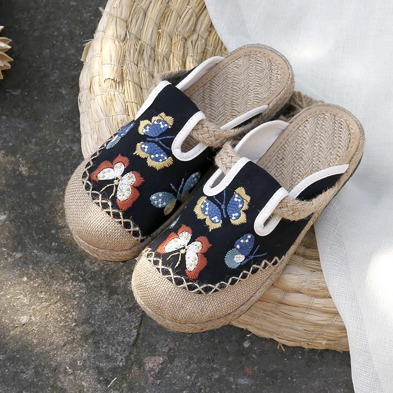Espadrillas estive da donna, casual, in lino, fatte a mano, con ricami, comode e retrò, in tela.