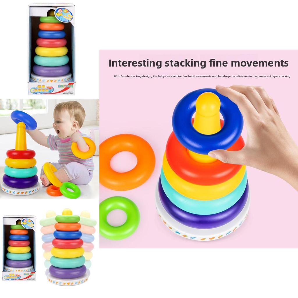 Baby Stacking Rainbow Tower Toy For Infants 6-12 Months Enhances Motor Skills