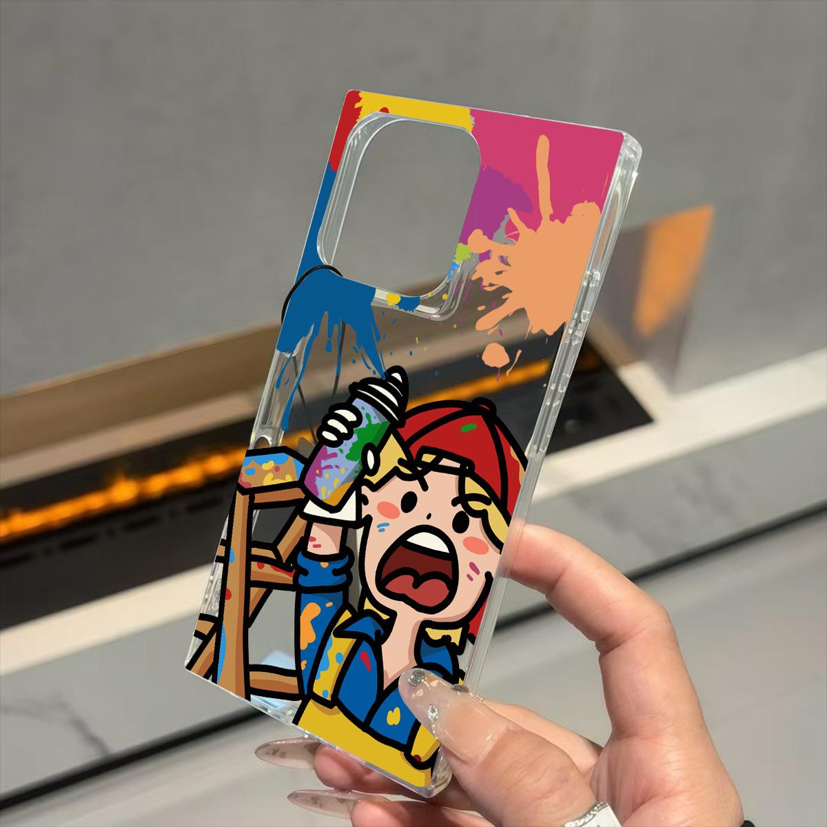 

Прозрачный квадратный чехол-бампер для iPhone 14 Pro Max 11 12 15 Plus 13 16 ProMax, защита от окисления, раскрашенный узором мальчика iphone 11 ProMax