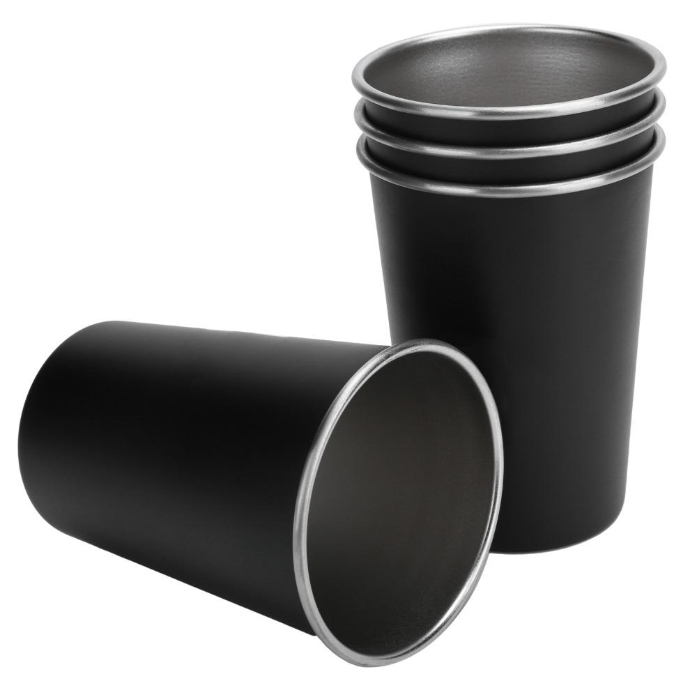 4PCS Black Drinking Cup Durable Beverage Cup Lightweight Stainless Steel Cup  Outdoor Camping