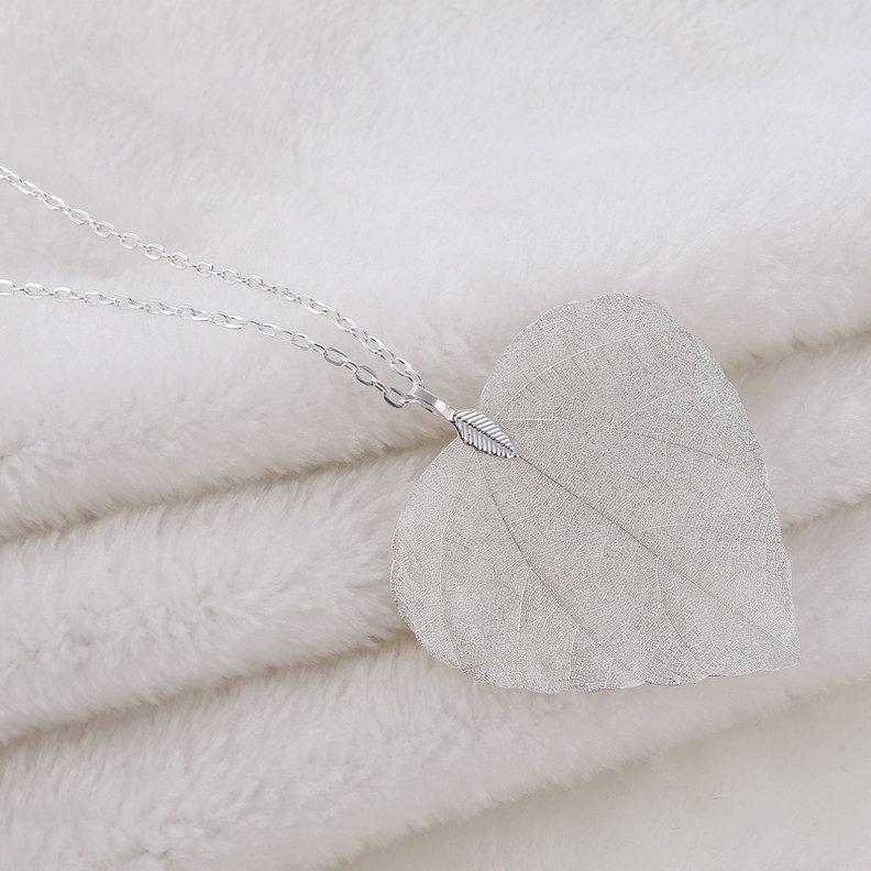

LOVBEAFAS Unique Style Natural Real Leaf Heart Pendant Necklace For Women Chain Long Zircon Valentine s Day Mother s Day Gift медный