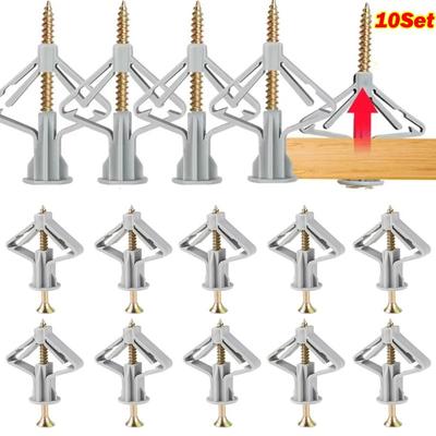 10 Kits d'Ancres à Bascule en Plastique Kits Plaque de Plâtre Mur Creux Bouchon de Tuyau Boulon d'Ancrage à Expansion Type Aviation Accessoires Matériel