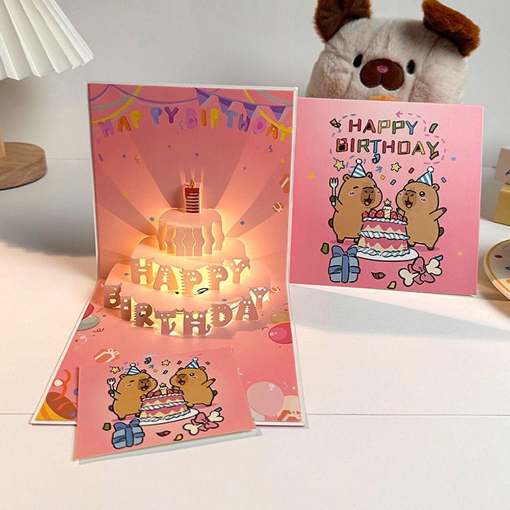 Light Feature Pop Up Cake Card Happy Birthday Musical Greeting Card  Blessing Occasion