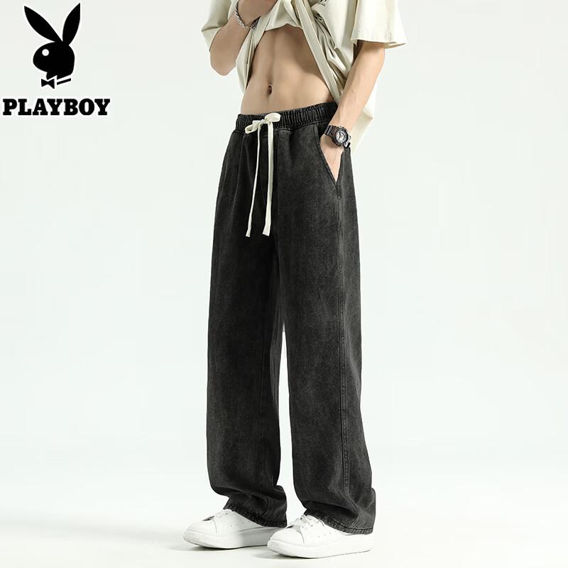 PLAYBOY Men s Washed American Retro Straight Leg Denim Jeans XL