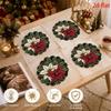 4pcs Coaster Christmas Table Placemat Snowman Elk Round Dining Mat Xmas Table Mat Winter Season
