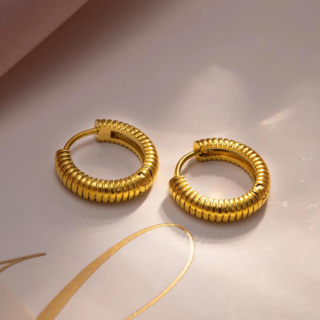 Xia Ling 18K Gold-Plated Stainless Steel Hoop Earrings - Light Luxury Design for Women