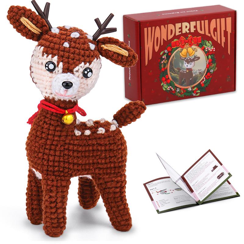 Christmas Crochet Kit for Beginners Crochet Starters Kit Adult Complete Craft Knitting Kit with Crochet Hooks Yarns for DIY Gift