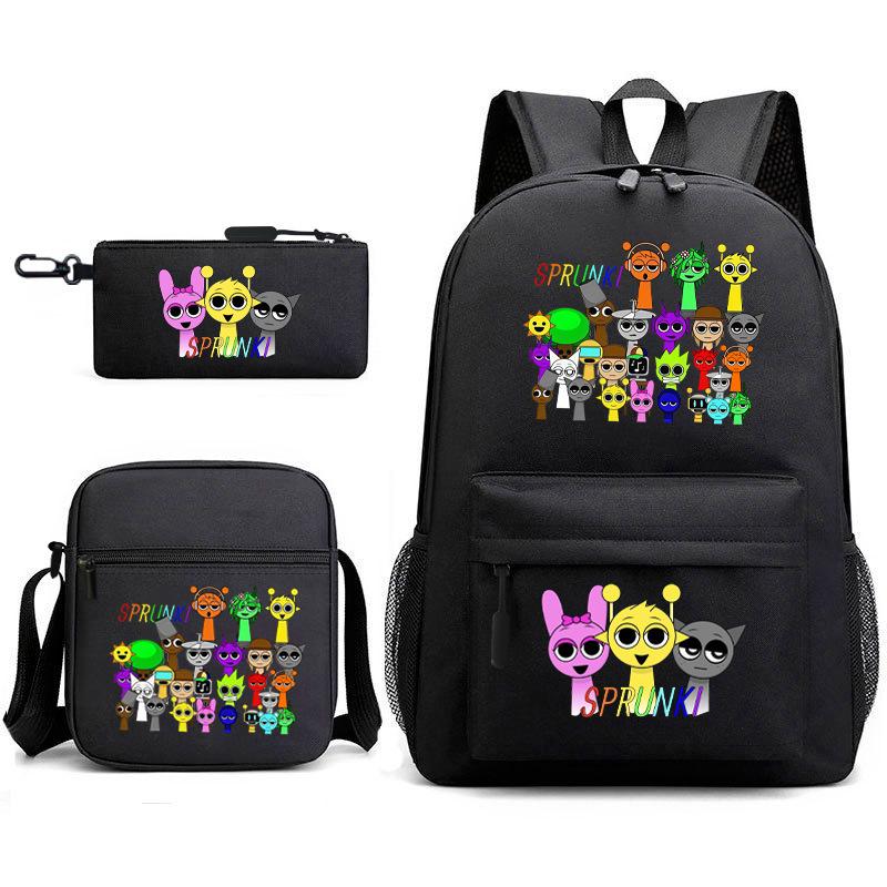 Rhythm Box Student School Bag Backpack Male Female Junior High School Three-piece Large Capacity School Bag
