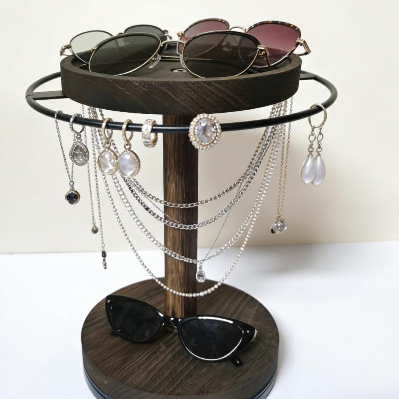 Stylish Rotating Sunglasses Rack Natural Paulownia Wood Space Saving Display Stand For Multiple Pairs