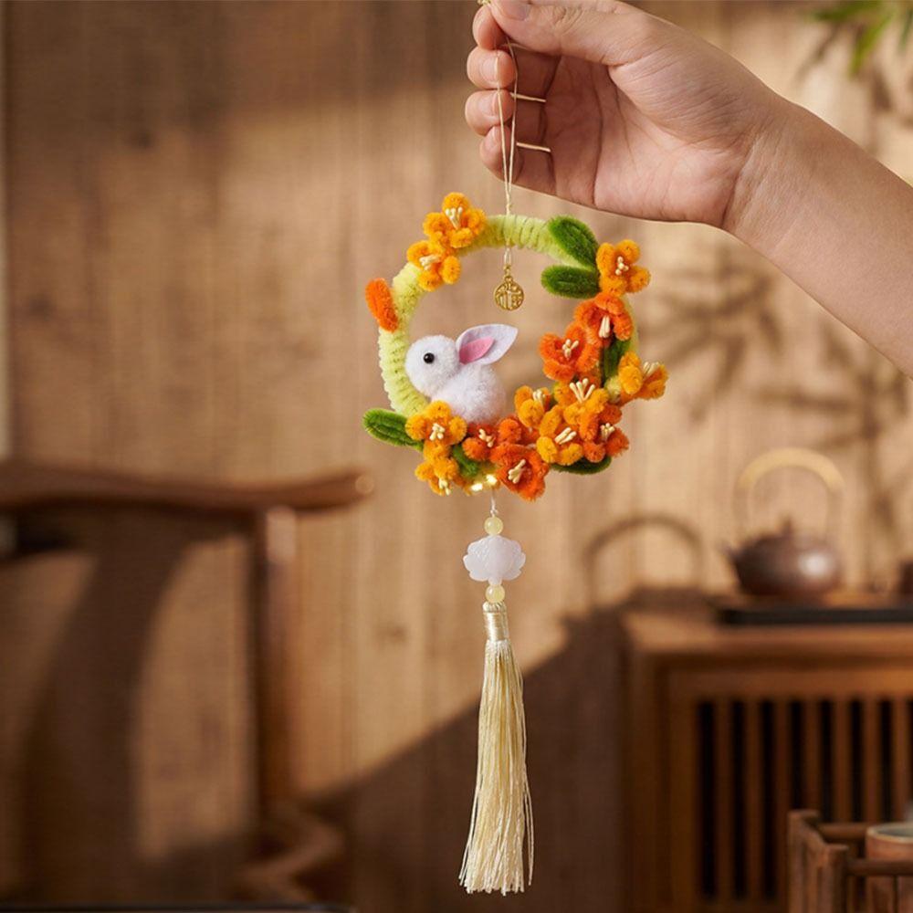 Yutu Shape Mid-Autumn Festival Pendant Round Wreath Rabbit Wall Hanging Wreath Kids Arts
