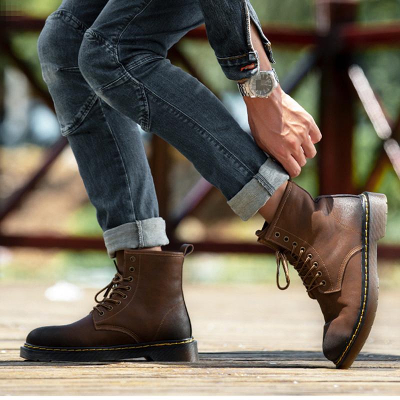 Men Ankle Boots Outdoor Genuine Leather Autumn Spring Non -Slip Walk Male Casual Flats Work Shoes Platform Fashion