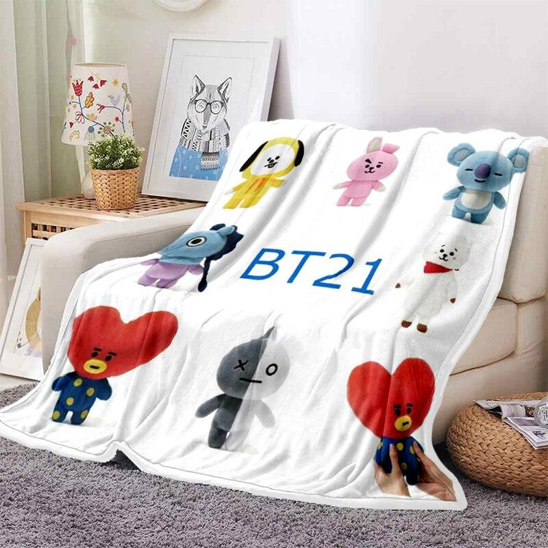 2022 Kreslená deka bt21 Měkké fleecové deky Deky Home Dekor Ložnice Obývací pokoj PohovkaDigital potištěné deky na cesty