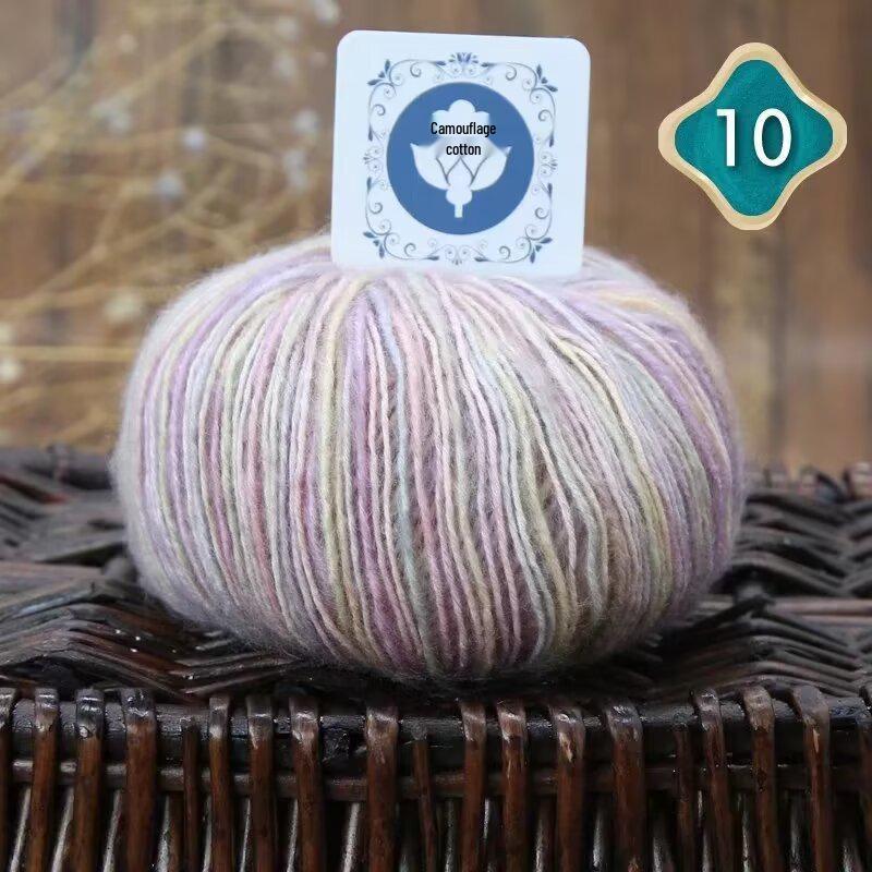 Fil de laine de coton mohair camouflage dégradé pour tricot à la main d'écharpes et de bonnets