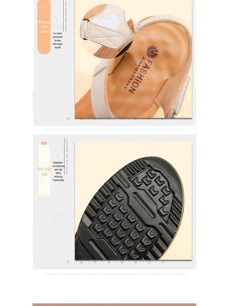 Flache rutschfeste Sandalen für Damen im Sommer für Frauen mittleren Alters, weiches Leder mit Luftkissen