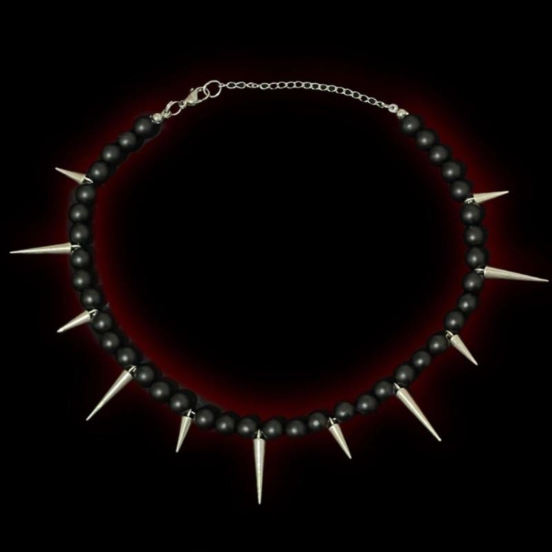 Trendy Cone Pearls BlackBeads Pendant Necklaces Punk Inspired Chain Choker Ornaments Gothic Charm Edgy Accessories