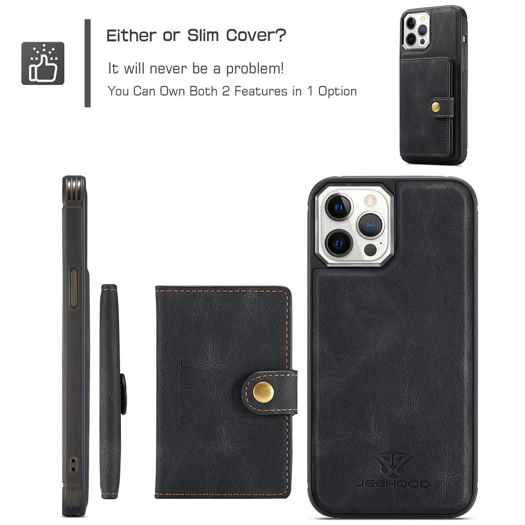 For iPhone 12 Pro Max Case Magnetic Detachable Leather Back Phone Cover Card Holder Kickstand
