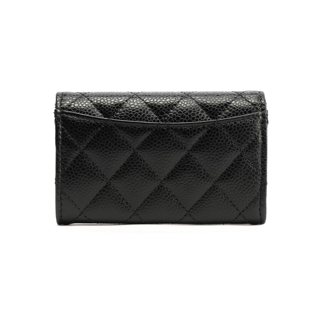 Chanel Classic Gold Buckle Flap Quilted Grainy Leather Wallet Women Wallet Black AP0214-Y01864-C3906