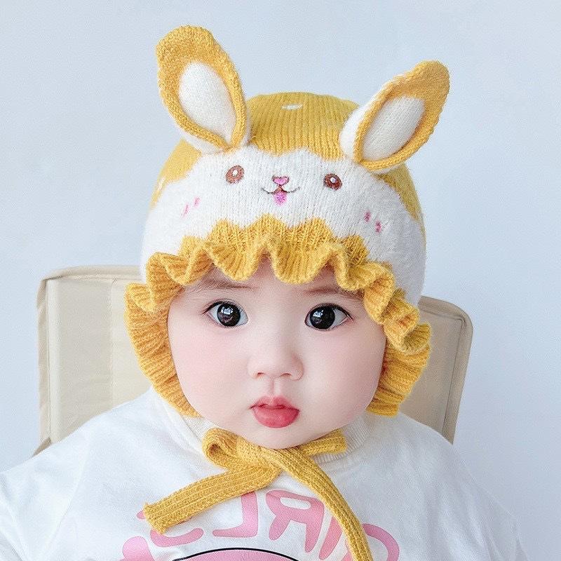 New baby hat autumn and winter cute boys and girls newborn knitted wool rabbit ear hat