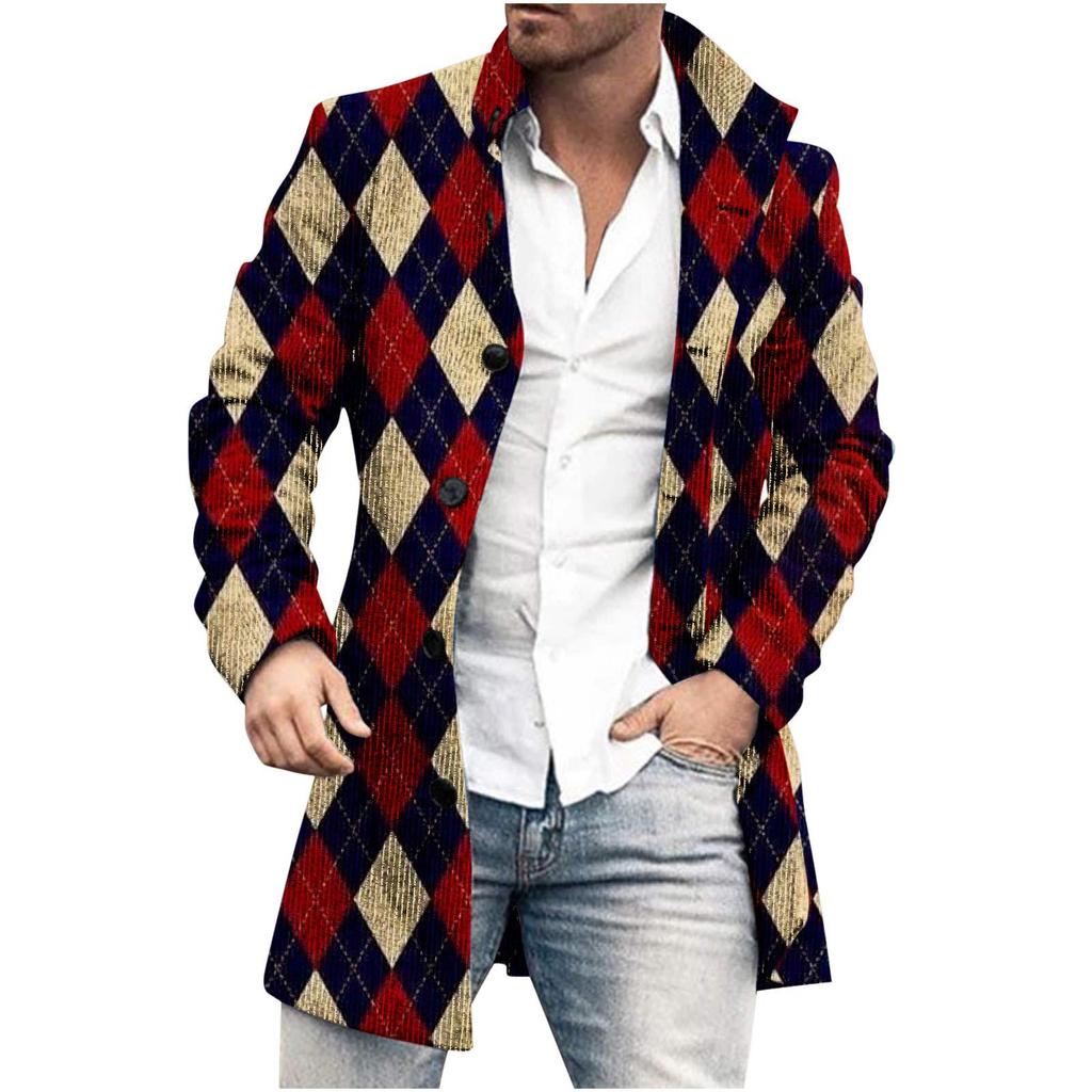Spring New Men's Pocket Versatile Daily Retro Stand Up Collar Medium Long Woolen Coat Men's Casual Coat Men's Clothing