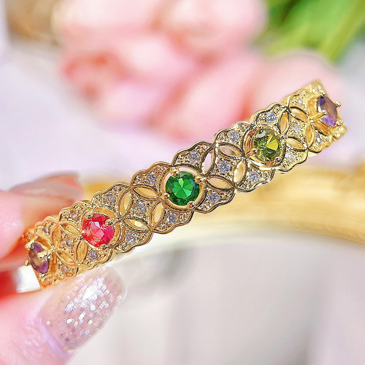 CMM итальянский полый красочный кубический цирконий ретро дворец браслет золотой женский — фото 8