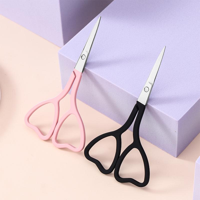 Pink  Love Stainless Steel Heart-shaped Eyebrow Trimming Scissors Sharp Pointed Beauty Scissors Flower Thread Scissors