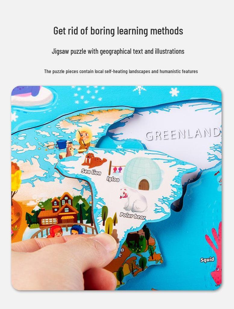 Cross-Border Children's Educational World Map Wooden Puzzle for Early Learning
